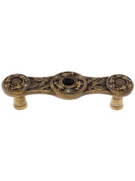 3 inch cc Jeweled Lily / Onyx Pull in Antique Brass.